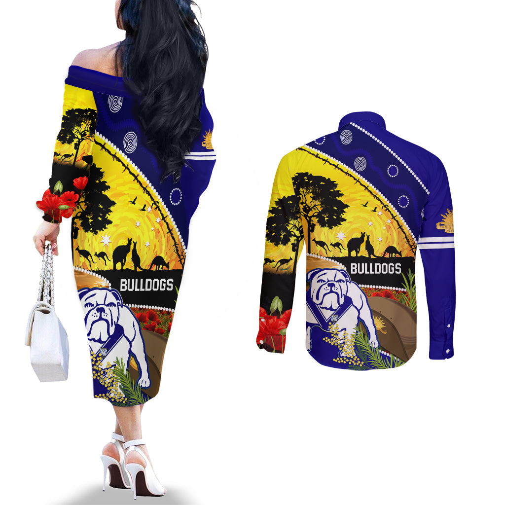 Bulldogs ANZAC Day Couples Matching Off The Shoulder Long Sleeve Dress and Long Sleeve Button Shirt Rosemary Starring Night Style