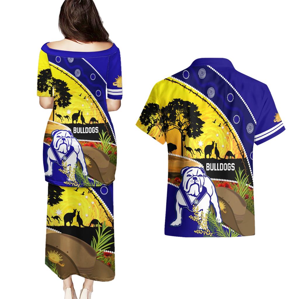 Bulldogs ANZAC Day Couples Matching Puletasi and Hawaiian Shirt Rosemary Starring Night Style