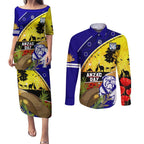 Bulldogs ANZAC Day Couples Matching Puletasi and Long Sleeve Button Shirt Rosemary Starring Night Style