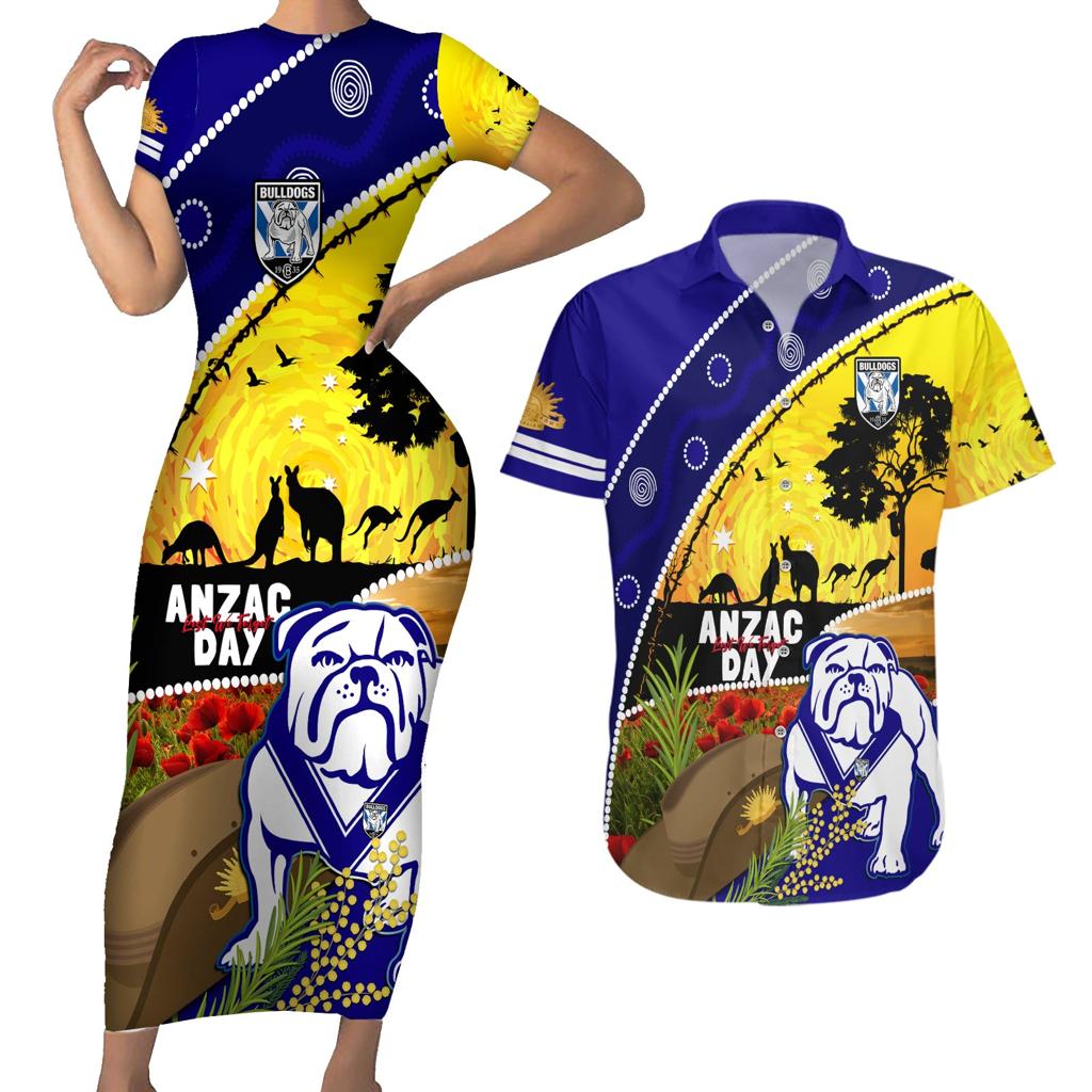 Bulldogs ANZAC Day Couples Matching Short Sleeve Bodycon Dress and Hawaiian Shirt Rosemary Starring Night Style