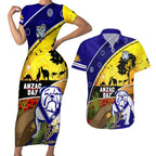 Bulldogs ANZAC Day Couples Matching Short Sleeve Bodycon Dress and Hawaiian Shirt Rosemary Starring Night Style