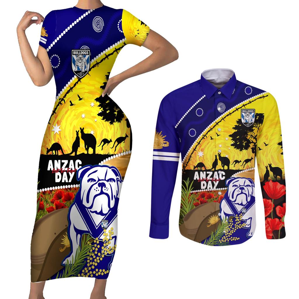 Bulldogs ANZAC Day Couples Matching Short Sleeve Bodycon Dress and Long Sleeve Button Shirt Rosemary Starring Night Style