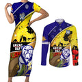 Bulldogs ANZAC Day Couples Matching Short Sleeve Bodycon Dress and Long Sleeve Button Shirt Rosemary Starring Night Style