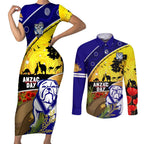 Bulldogs ANZAC Day Couples Matching Short Sleeve Bodycon Dress and Long Sleeve Button Shirt Rosemary Starring Night Style