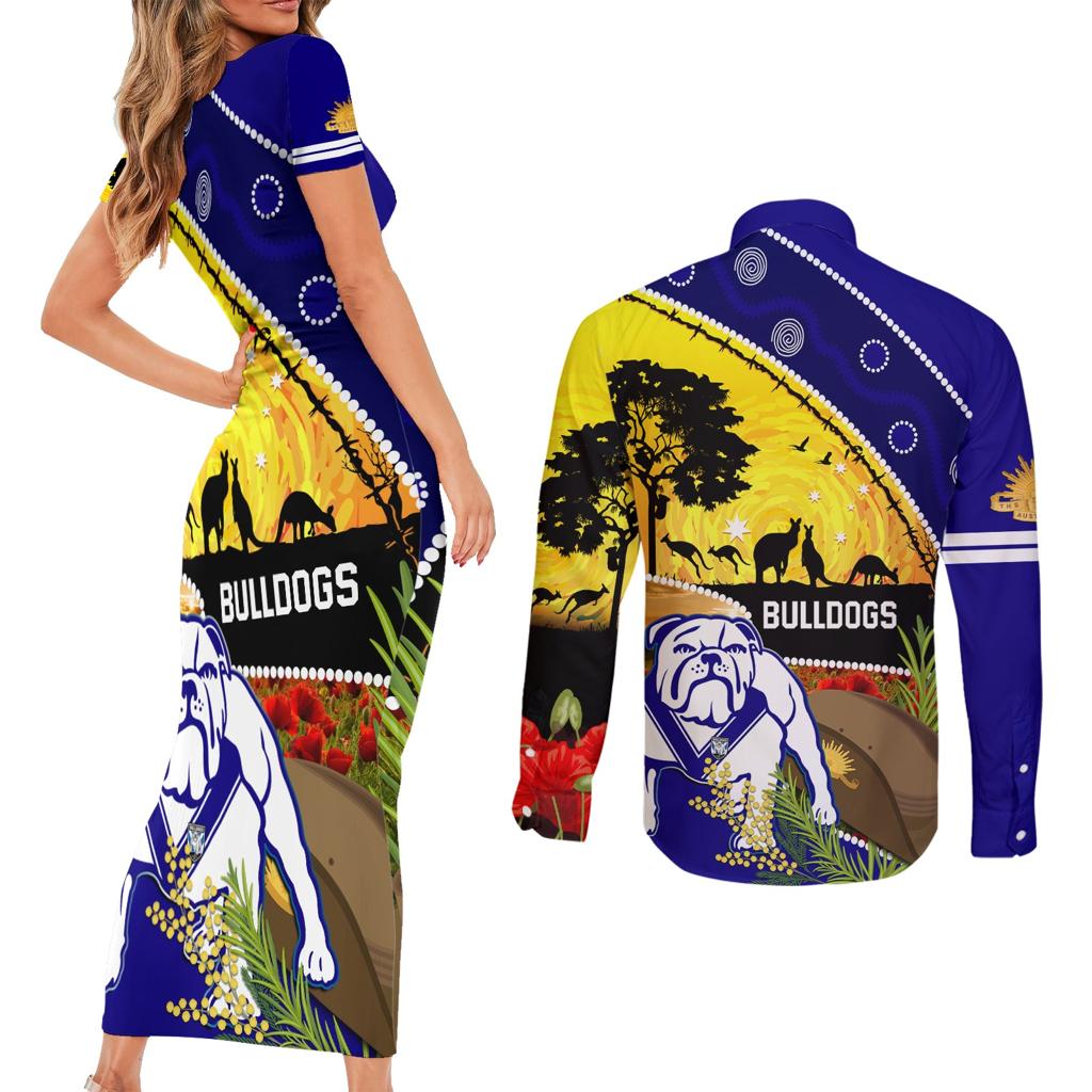 Bulldogs ANZAC Day Couples Matching Short Sleeve Bodycon Dress and Long Sleeve Button Shirt Rosemary Starring Night Style