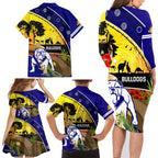 Bulldogs ANZAC Day Family Matching Long Sleeve Bodycon Dress and Hawaiian Shirt Rosemary Starring Night Style
