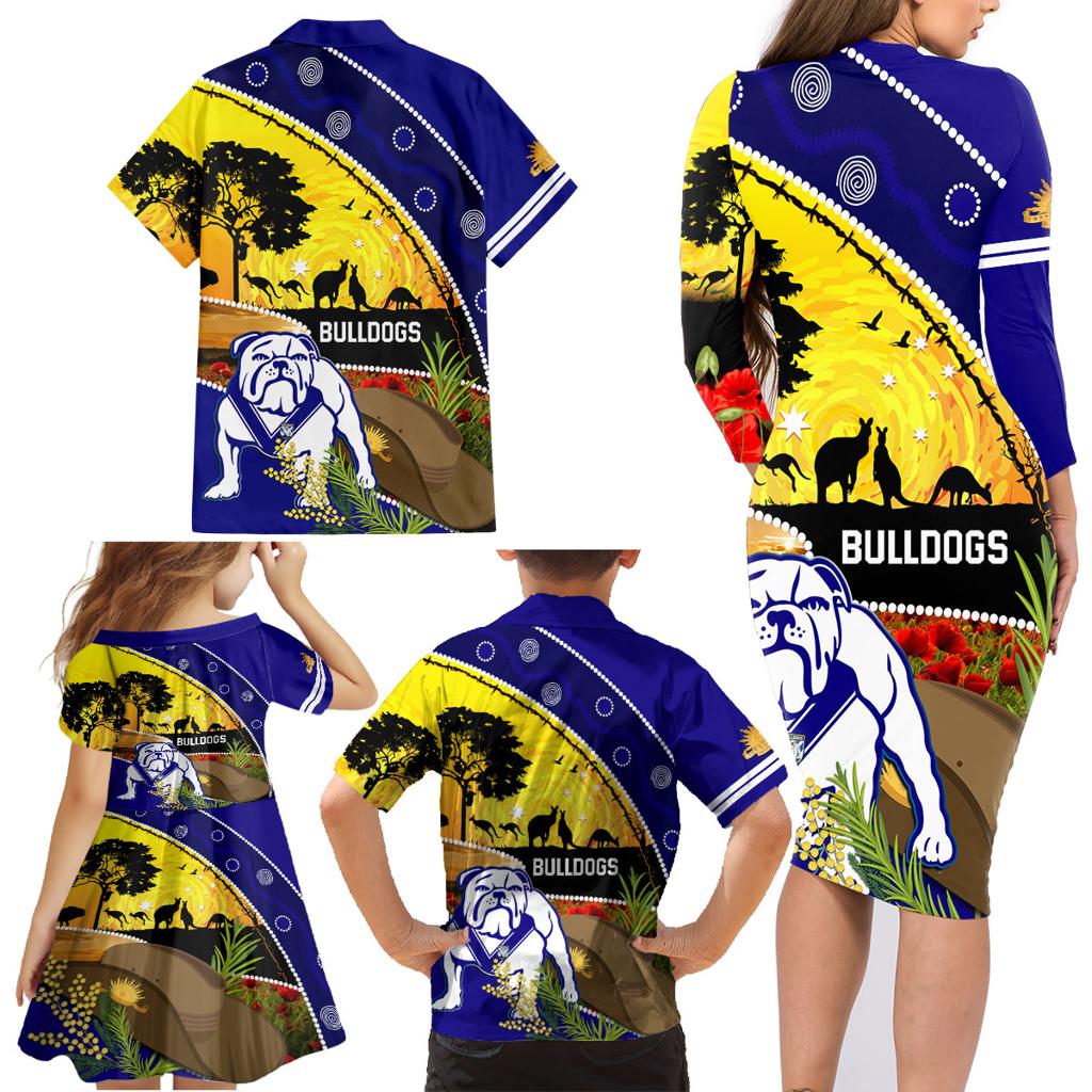 Bulldogs ANZAC Day Family Matching Long Sleeve Bodycon Dress and Hawaiian Shirt Rosemary Starring Night Style