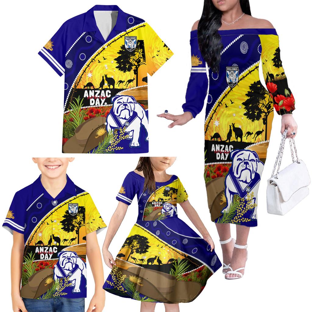 Bulldogs ANZAC Day Family Matching Off Shoulder Long Sleeve Dress and Hawaiian Shirt Rosemary Starring Night Style