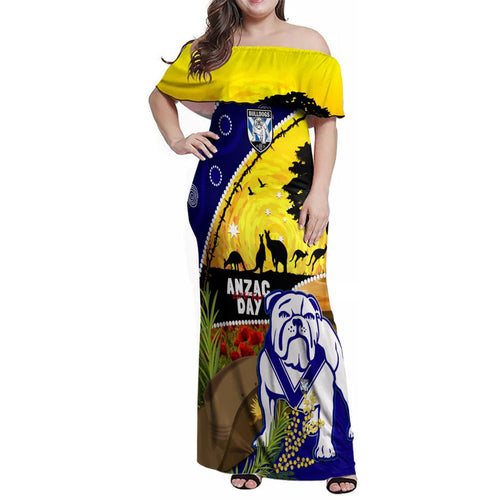 Bulldogs ANZAC Day Family Matching Off Shoulder Maxi Dress and Hawaiian Shirt Rosemary Starring Night Style