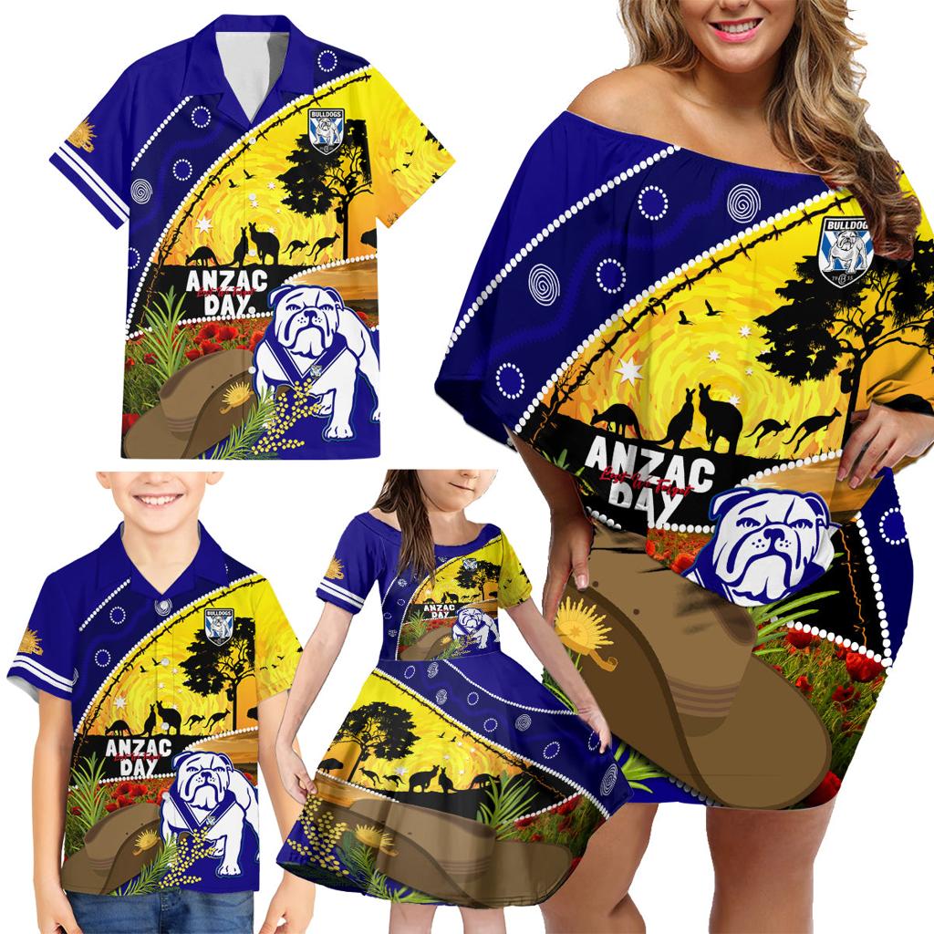 Bulldogs ANZAC Day Family Matching Off Shoulder Short Dress and Hawaiian Shirt Rosemary Starring Night Style