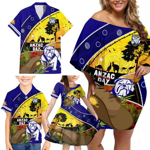 Bulldogs ANZAC Day Family Matching Off Shoulder Short Dress and Hawaiian Shirt Rosemary Starring Night Style