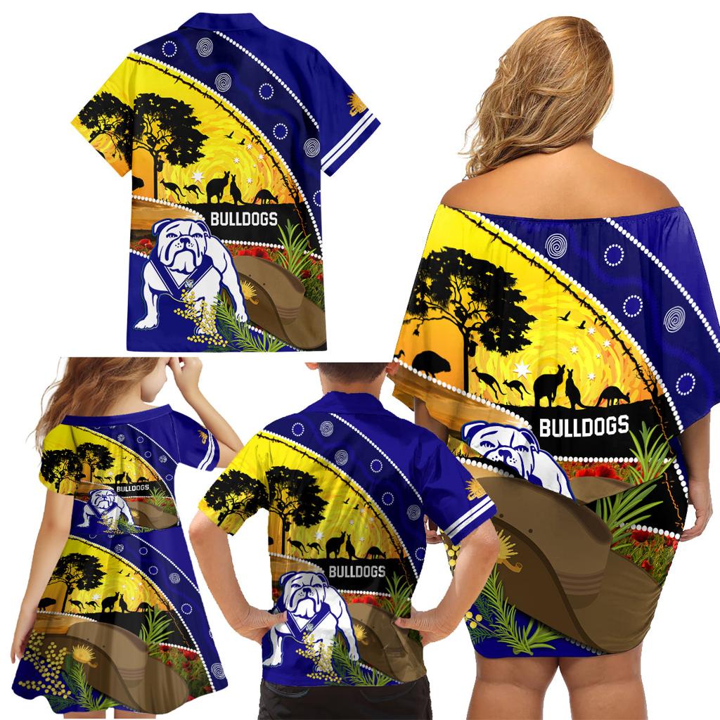 Bulldogs ANZAC Day Family Matching Off Shoulder Short Dress and Hawaiian Shirt Rosemary Starring Night Style