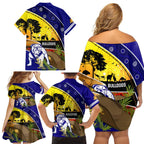 Bulldogs ANZAC Day Family Matching Off Shoulder Short Dress and Hawaiian Shirt Rosemary Starring Night Style