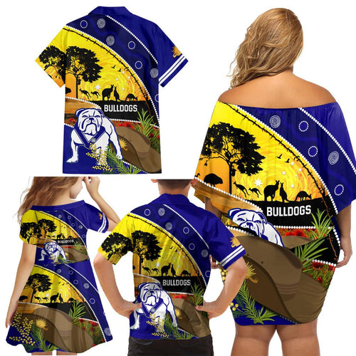 Bulldogs ANZAC Day Family Matching Off Shoulder Short Dress and Hawaiian Shirt Rosemary Starring Night Style
