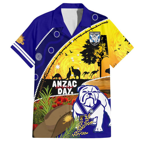 Bulldogs ANZAC Day Family Matching Off Shoulder Short Dress and Hawaiian Shirt Rosemary Starring Night Style