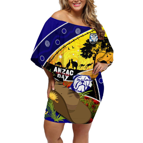 Bulldogs ANZAC Day Family Matching Off Shoulder Short Dress and Hawaiian Shirt Rosemary Starring Night Style