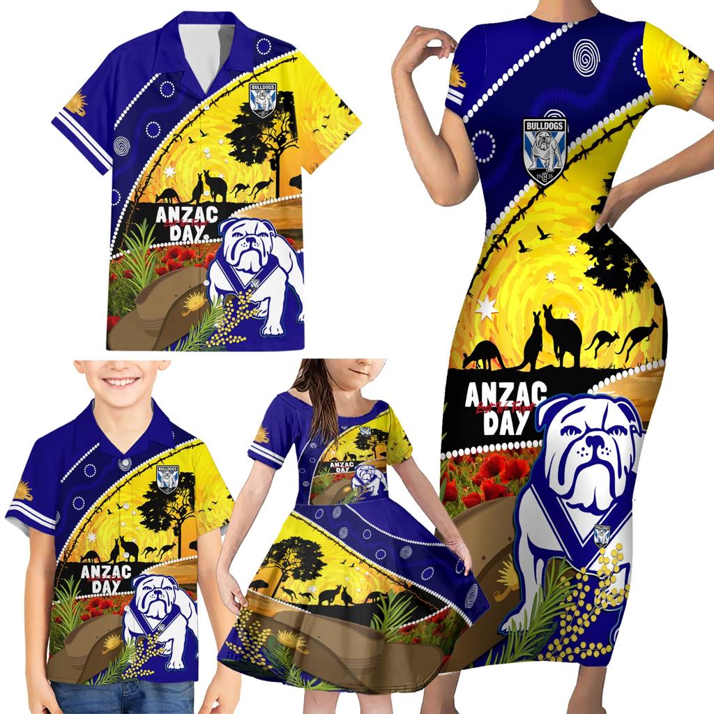 Bulldogs ANZAC Day Family Matching Short Sleeve Bodycon Dress and Hawaiian Shirt Rosemary Starring Night Style