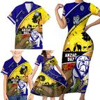 Bulldogs ANZAC Day Family Matching Short Sleeve Bodycon Dress and Hawaiian Shirt Rosemary Starring Night Style
