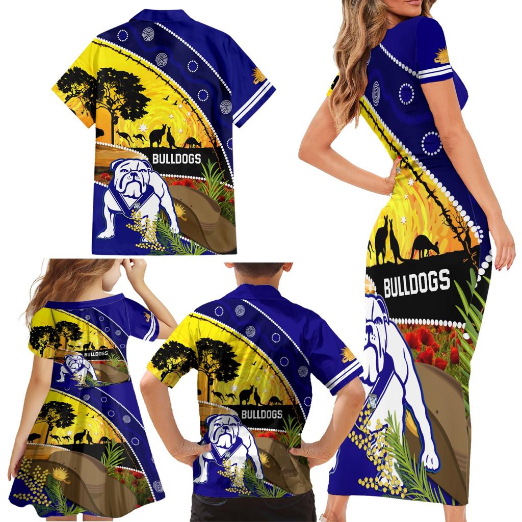Bulldogs ANZAC Day Family Matching Short Sleeve Bodycon Dress and Hawaiian Shirt Rosemary Starring Night Style