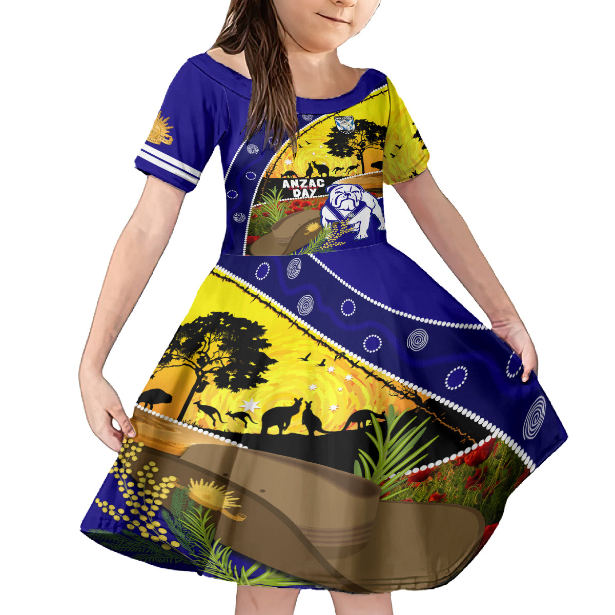 Bulldogs ANZAC Day Kid Short Sleeve Dress Rosemary Starring Night Style