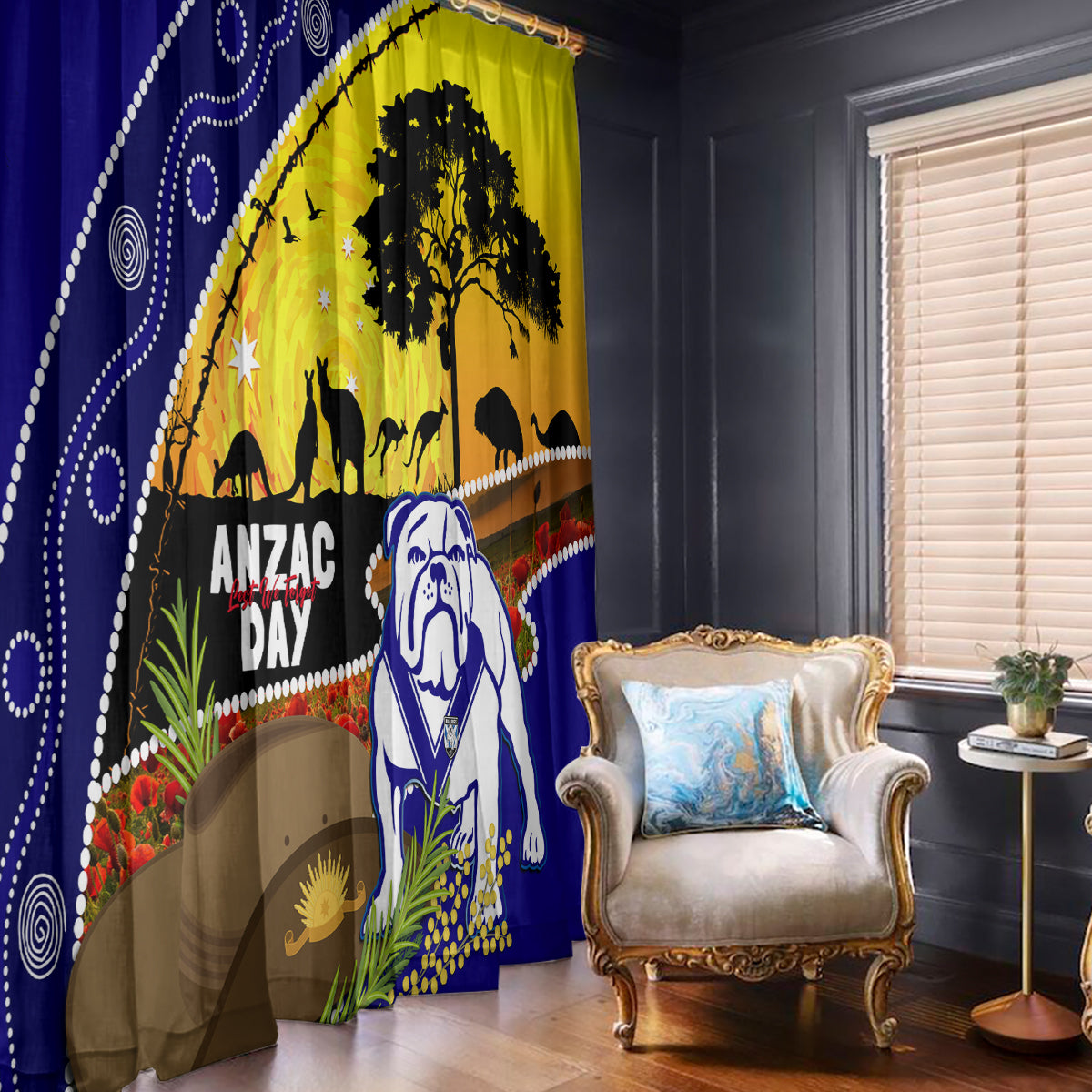 Bulldogs ANZAC Day Window Curtain Rosemary Starring Night Style