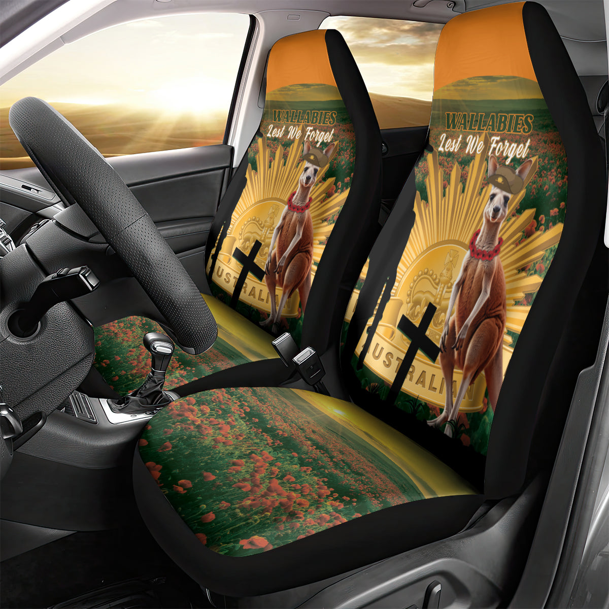 Australia Wallabies Rugby ANZAC Day Car Seat Cover 2024 Lest We Forget