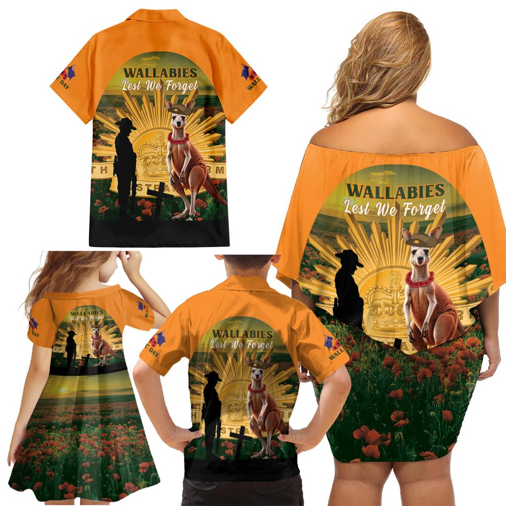 Australia Wallabies Rugby ANZAC Day Family Matching Off Shoulder Short Dress and Hawaiian Shirt 2024 Lest We Forget
