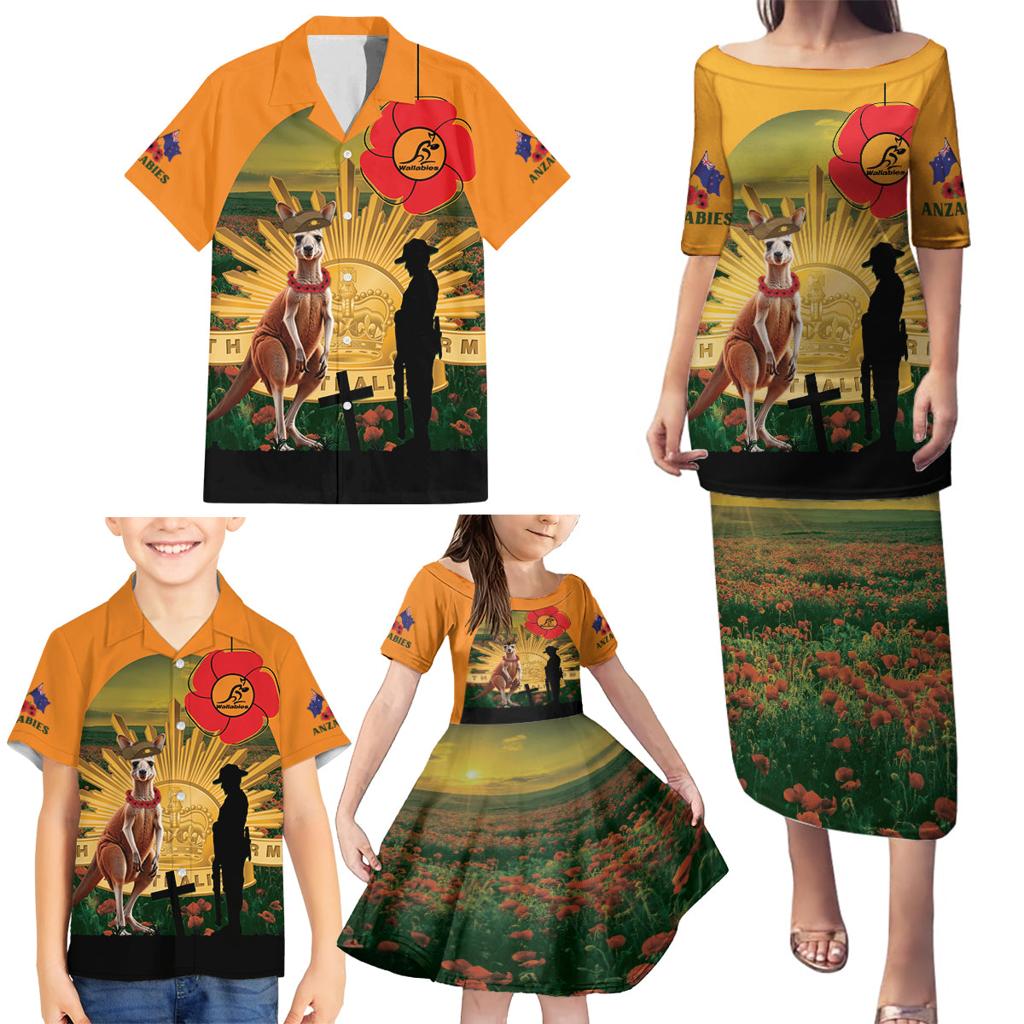 Australia Wallabies Rugby ANZAC Day Family Matching Puletasi and Hawaiian Shirt 2024 Lest We Forget