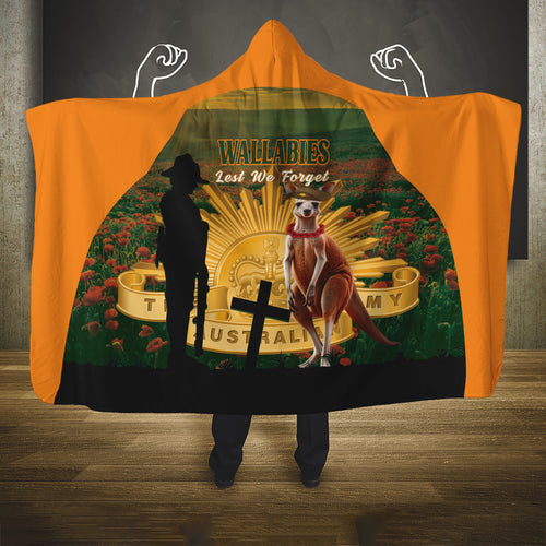 Australia Wallabies Rugby ANZAC Day Hooded Blanket 2024 Lest We Forget