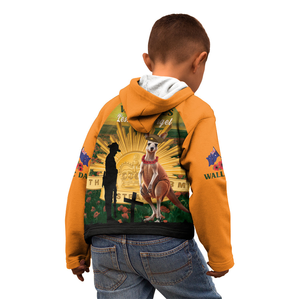 Australia Wallabies Rugby ANZAC Day Kid Hoodie 2024 Lest We Forget