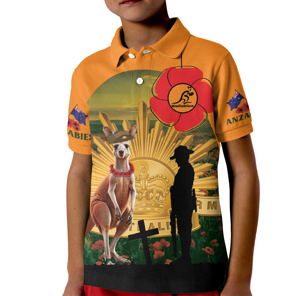 Australia Wallabies Rugby ANZAC Day Kid Polo Shirt 2024 Lest We Forget