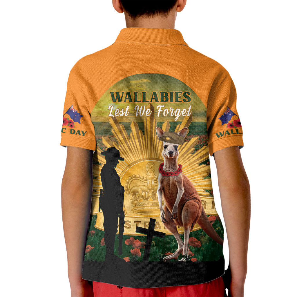 Australia Wallabies Rugby ANZAC Day Kid Polo Shirt 2024 Lest We Forget