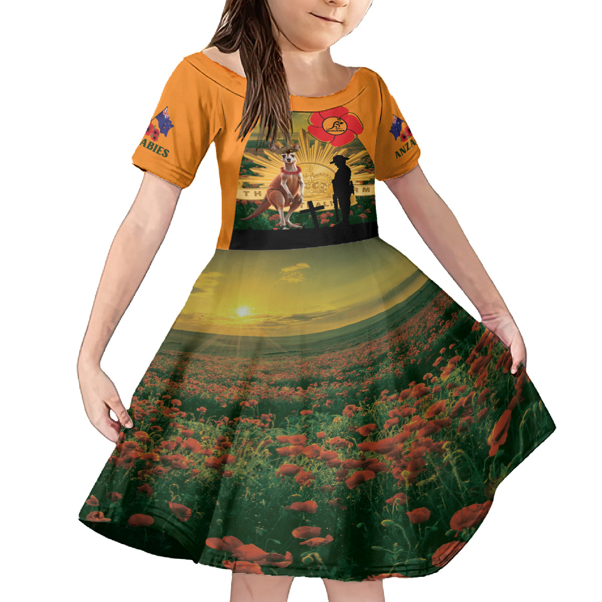 Australia Wallabies Rugby ANZAC Day Kid Short Sleeve Dress 2024 Lest We Forget