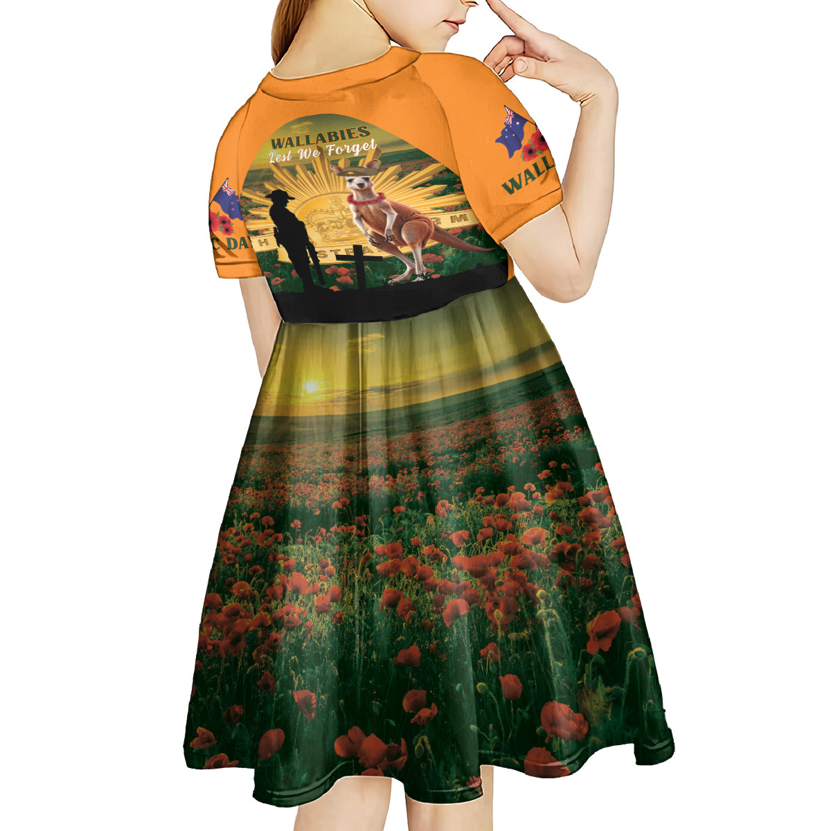 Australia Wallabies Rugby ANZAC Day Kid Short Sleeve Dress 2024 Lest We Forget