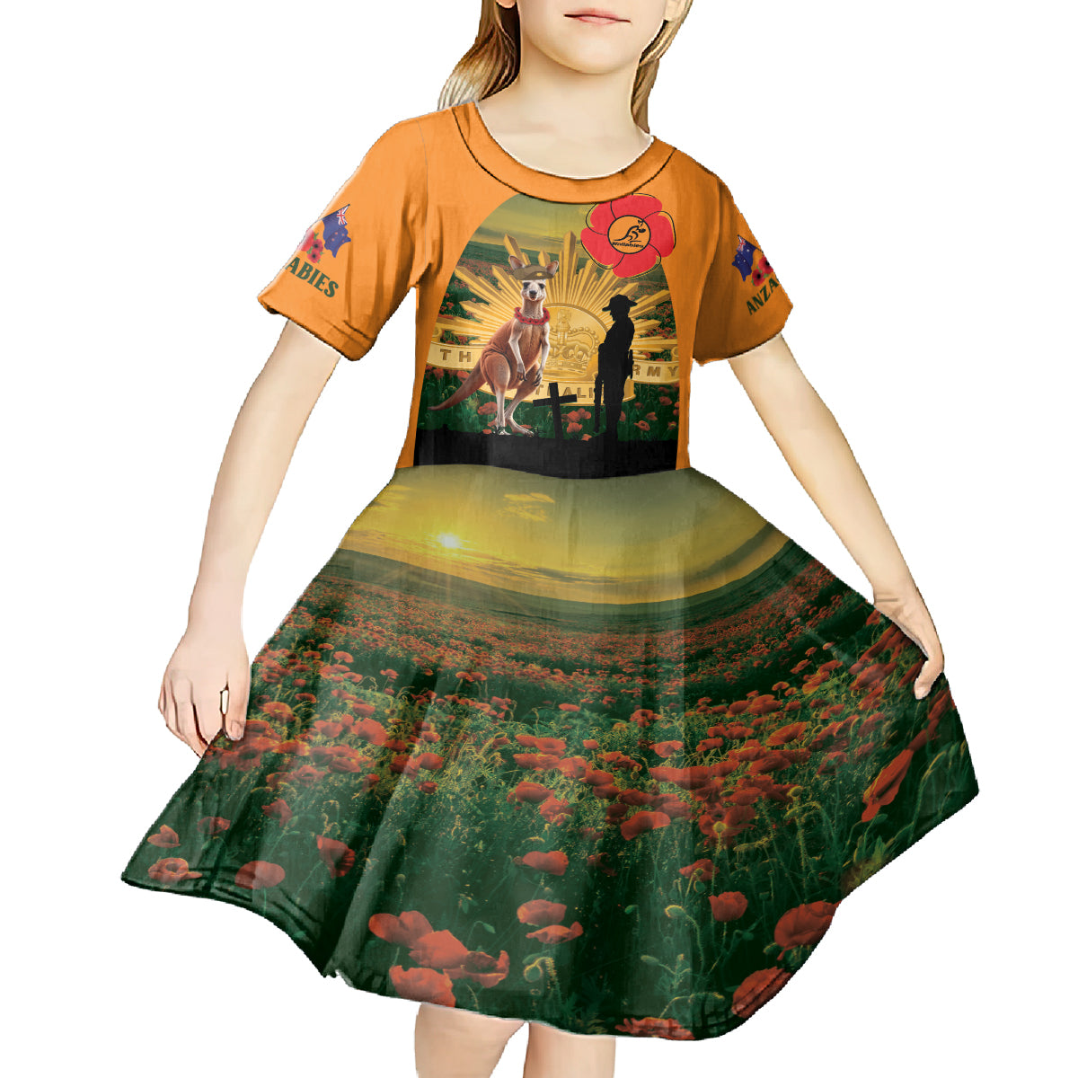Australia Wallabies Rugby ANZAC Day Kid Short Sleeve Dress 2024 Lest We Forget