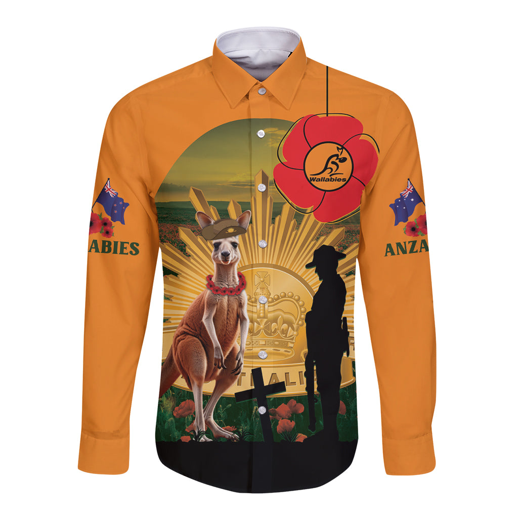 Australia Wallabies Rugby ANZAC Day Long Sleeve Button Shirt 2024 Lest We Forget
