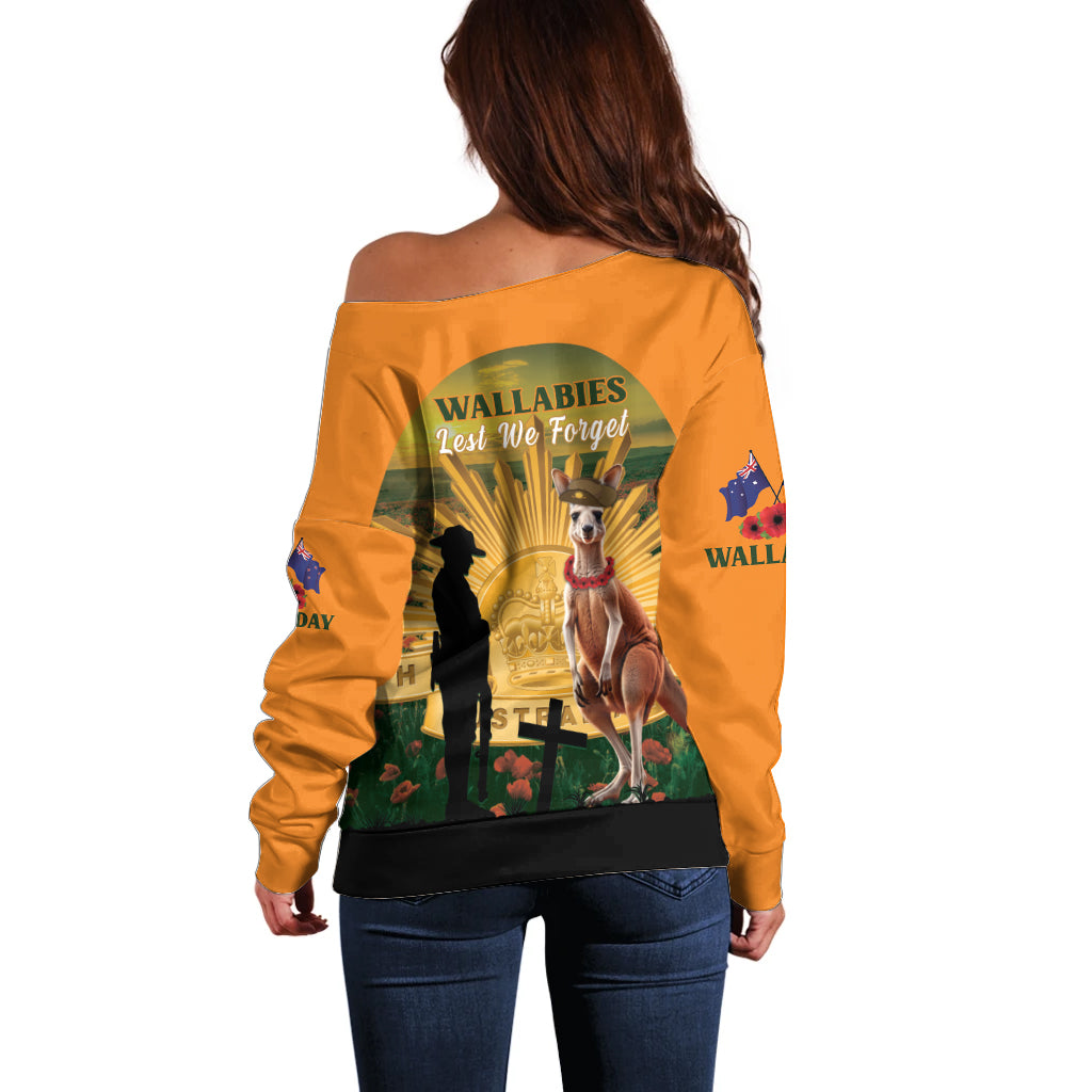 Australia Wallabies Rugby ANZAC Day Off Shoulder Sweater 2024 Lest We Forget