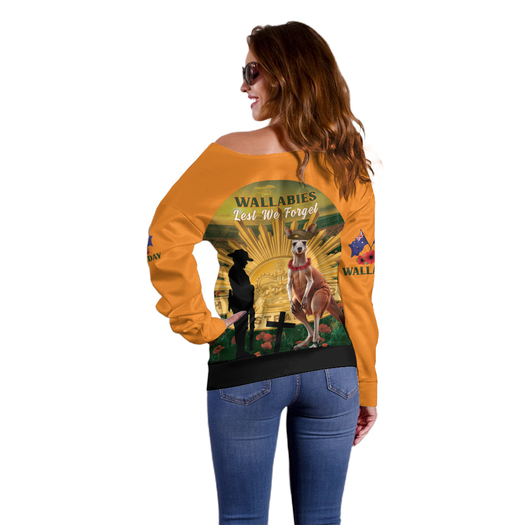 Australia Wallabies Rugby ANZAC Day Off Shoulder Sweater 2024 Lest We Forget