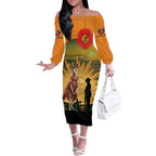 Australia Wallabies Rugby ANZAC Day Off The Shoulder Long Sleeve Dress 2024 Lest We Forget
