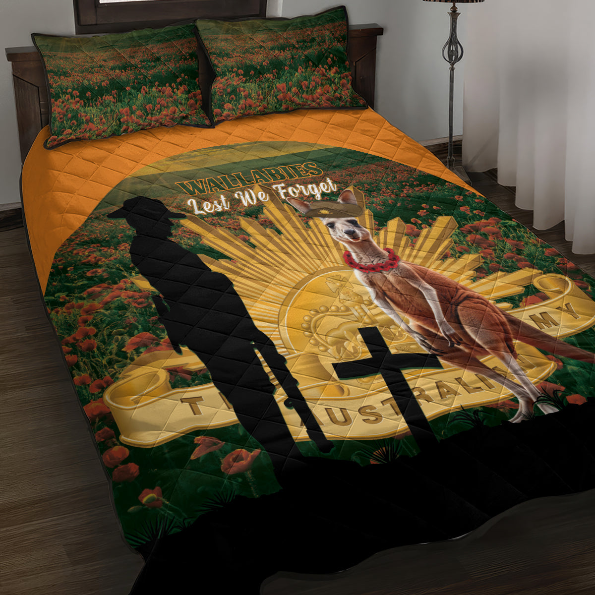 Australia Wallabies Rugby ANZAC Day Quilt Bed Set 2024 Lest We Forget