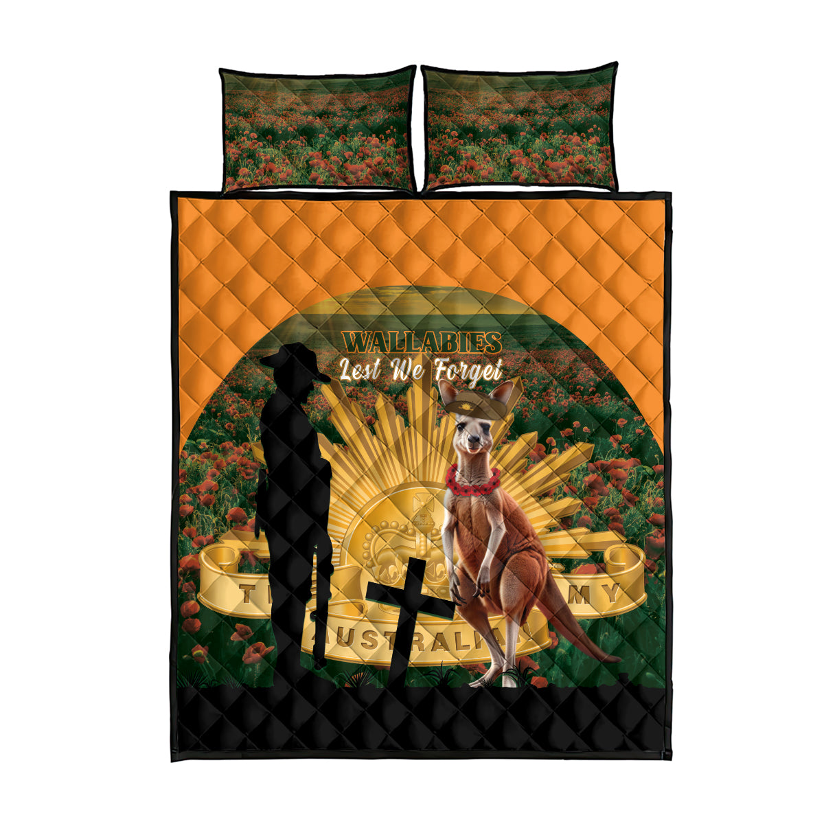 Australia Wallabies Rugby ANZAC Day Quilt Bed Set 2024 Lest We Forget