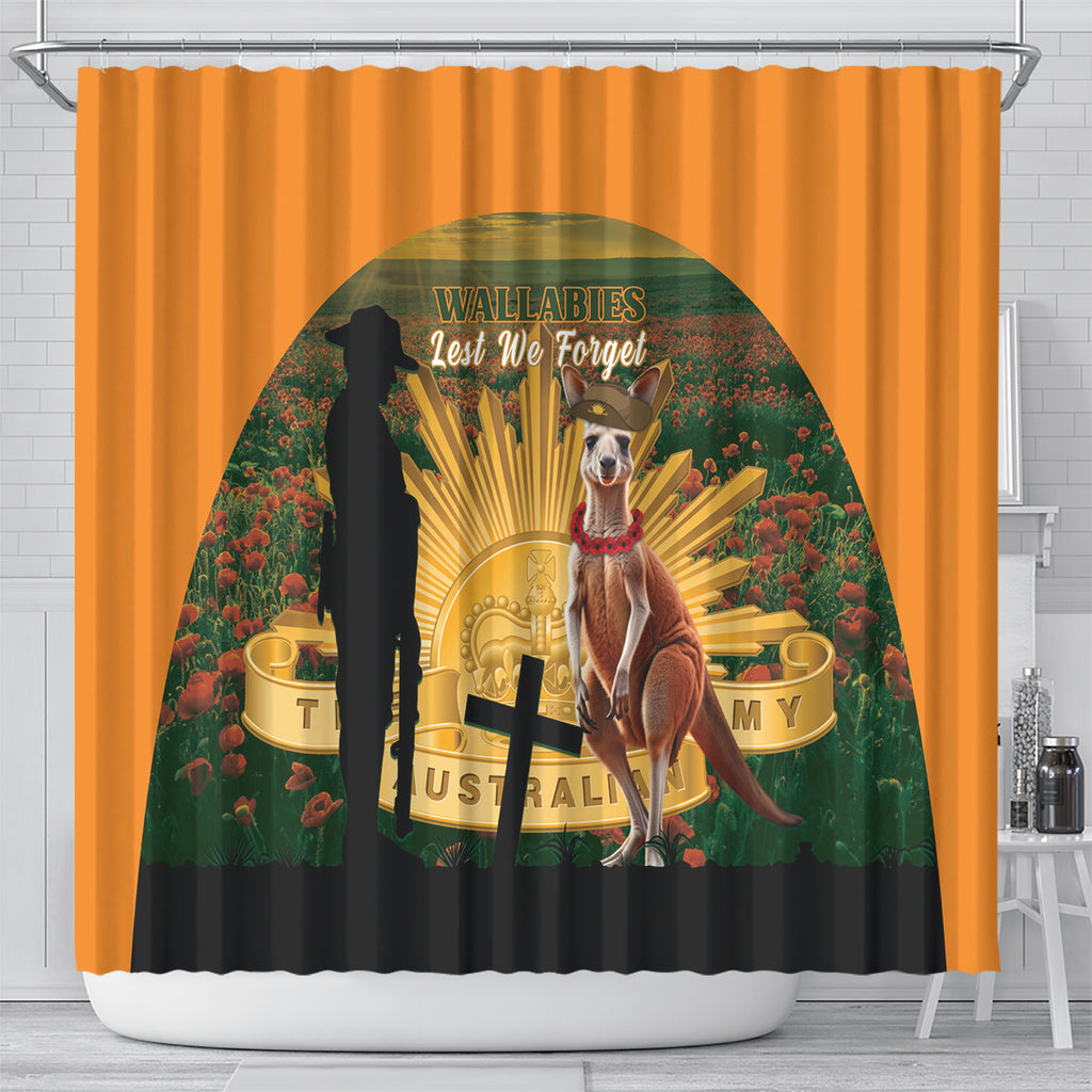 Australia Wallabies Rugby ANZAC Day Shower Curtain 2024 Lest We Forget