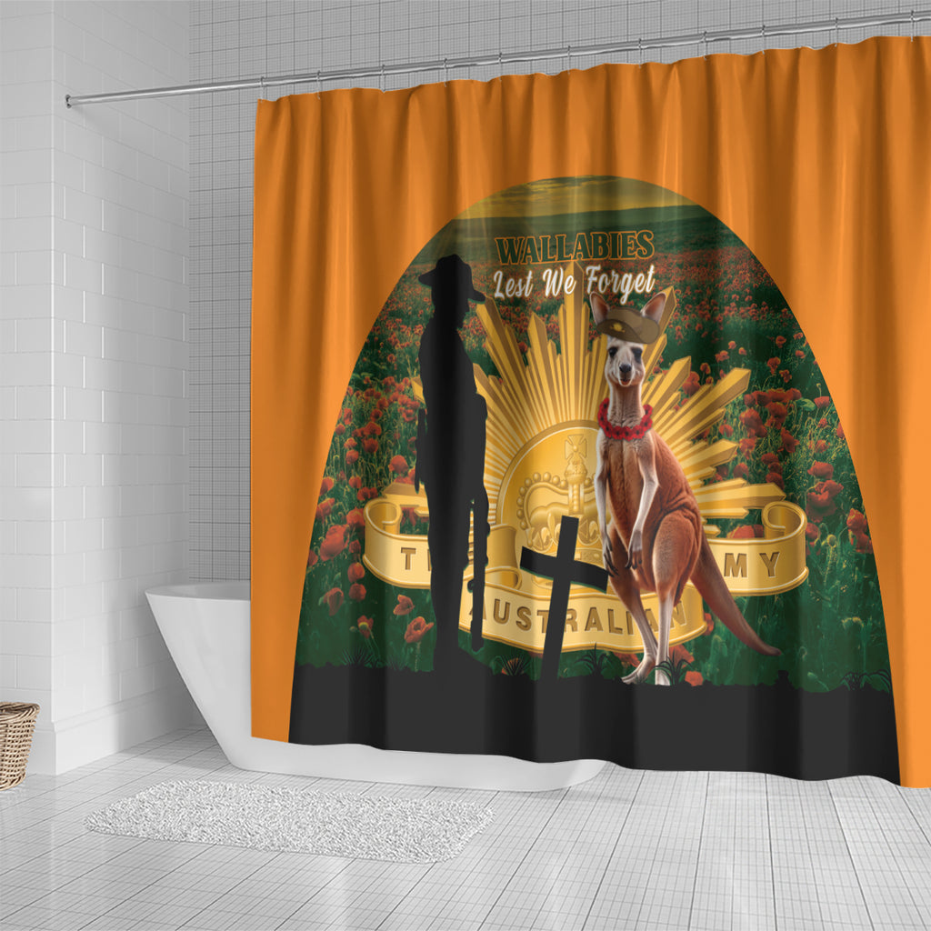 Australia Wallabies Rugby ANZAC Day Shower Curtain 2024 Lest We Forget
