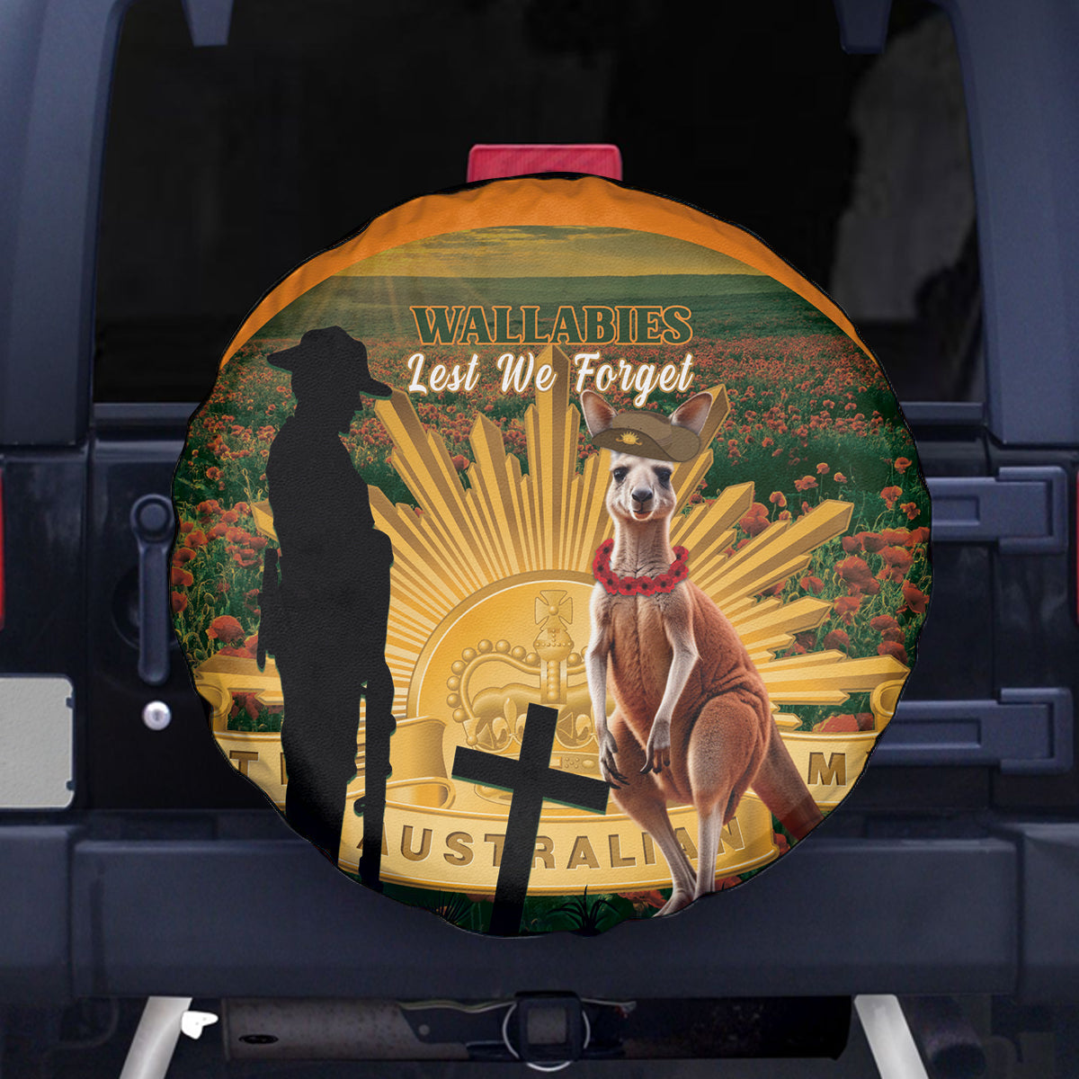 Australia Wallabies Rugby ANZAC Day Spare Tire Cover 2024 Lest We Forget