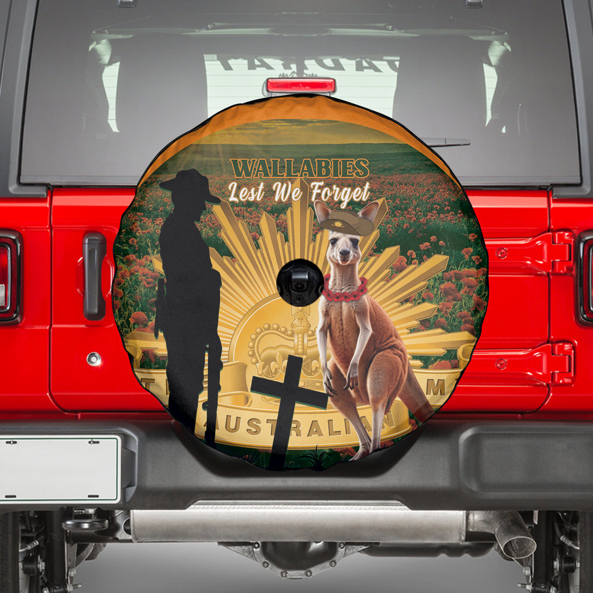Australia Wallabies Rugby ANZAC Day Spare Tire Cover 2024 Lest We Forget