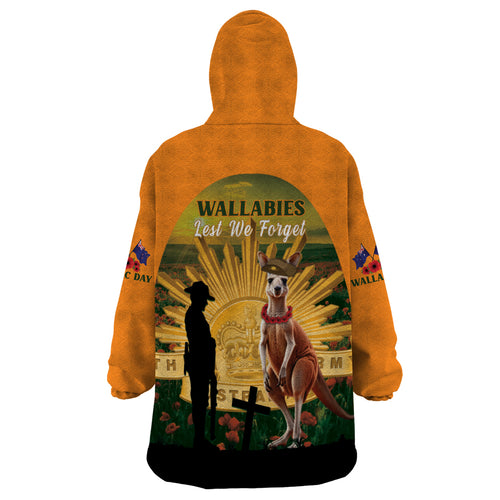Australia Wallabies Rugby ANZAC Day Wearable Blanket Hoodie 2024 Lest We Forget