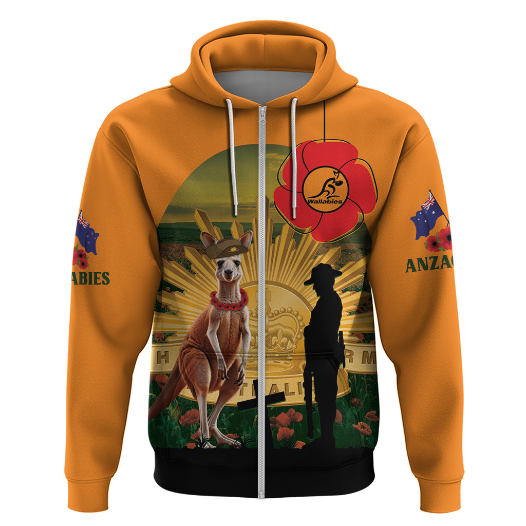 Australia Wallabies Rugby ANZAC Day Zip Hoodie 2024 Lest We Forget