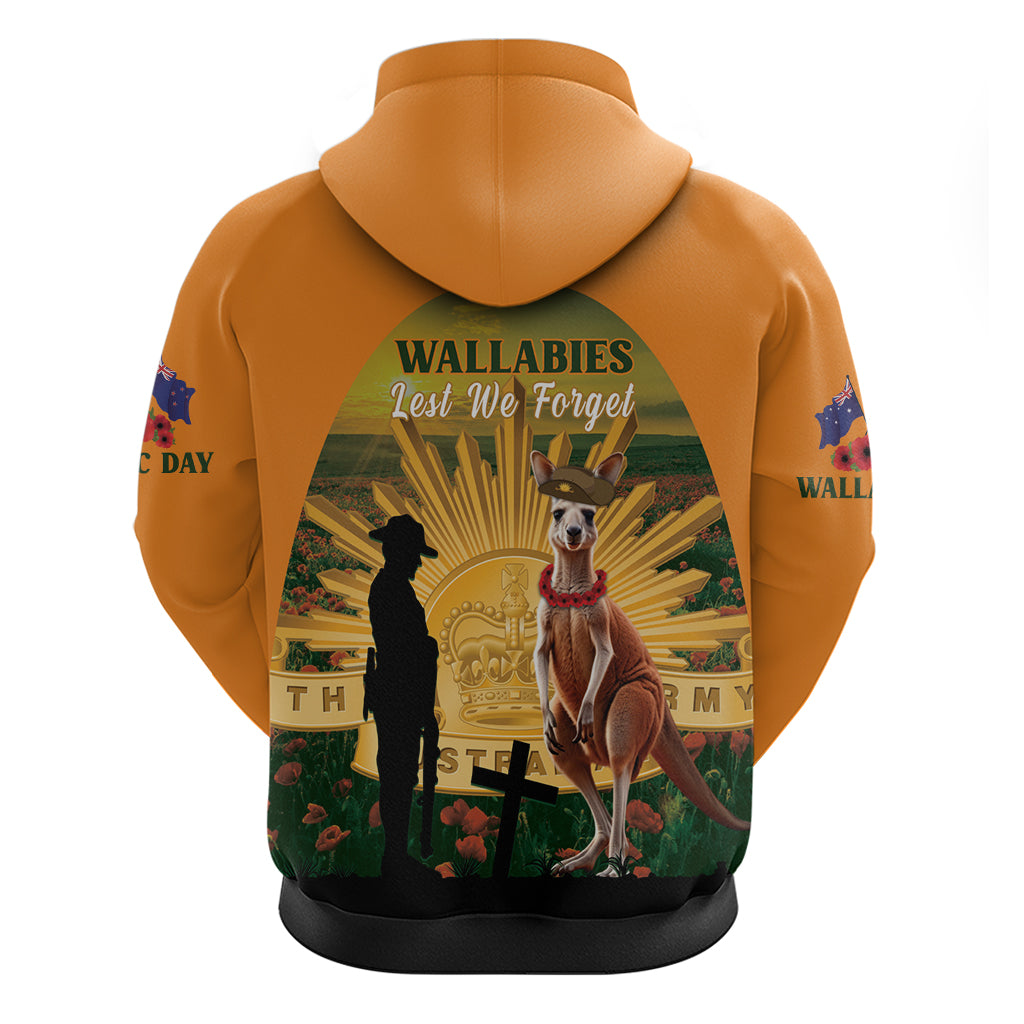 Australia Wallabies Rugby ANZAC Day Zip Hoodie 2024 Lest We Forget