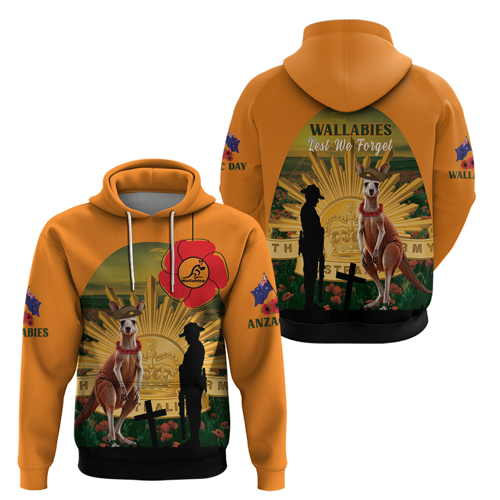 Australia Wallabies Rugby ANZAC Day Zip Hoodie 2024 Lest We Forget