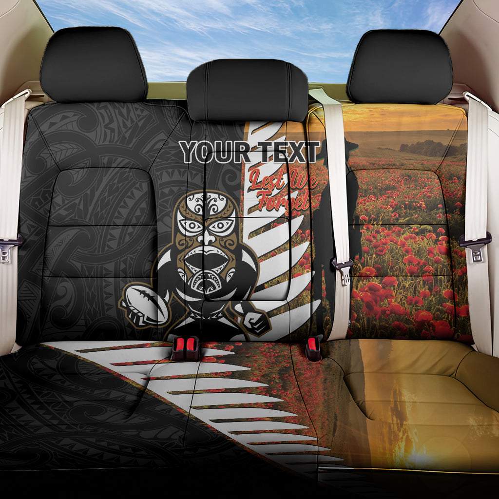 Custom New Zealand Silver Fern Rugby ANZAC Day Back Car Seat Cover 2024 All Black Tiki Mascot
